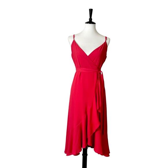 Lulu’s Wrap Dress Sleeveless Hi Low Ruffle Hem Coral Pink Women’s Size Small - Picture 3 of 16